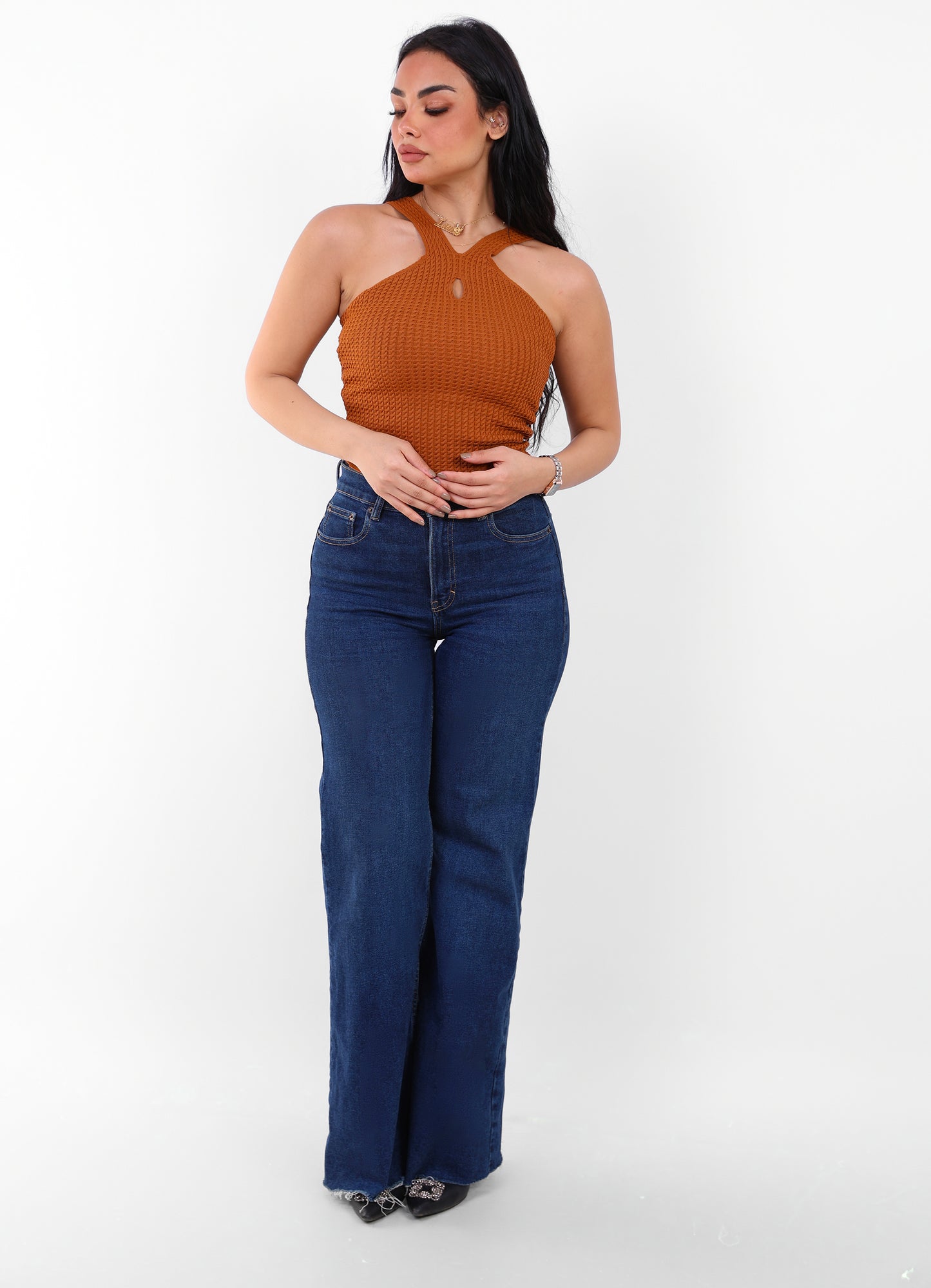 Knit Halter Top Brown