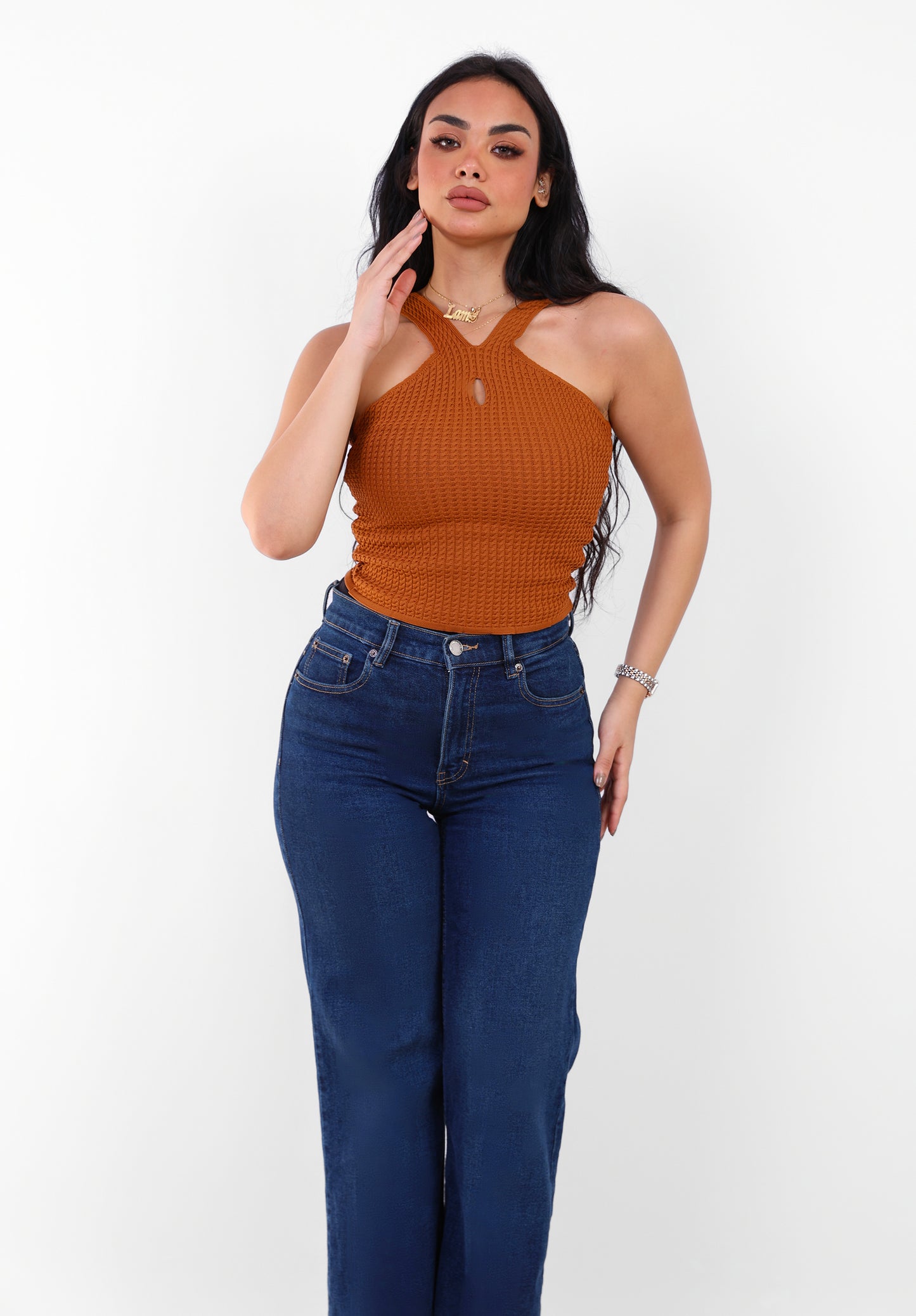 Knit Halter Top Brown