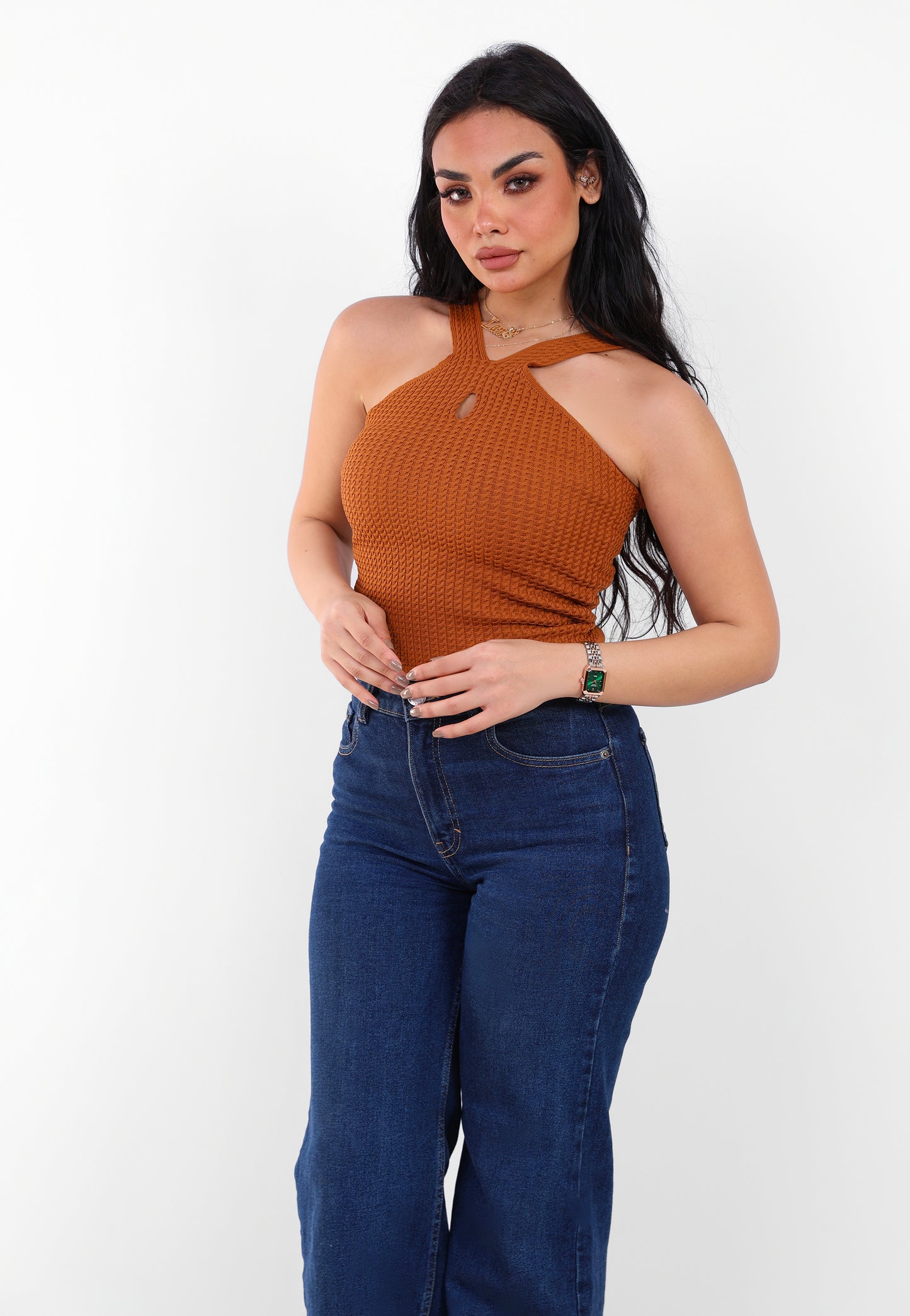 Knit Halter Top Brown