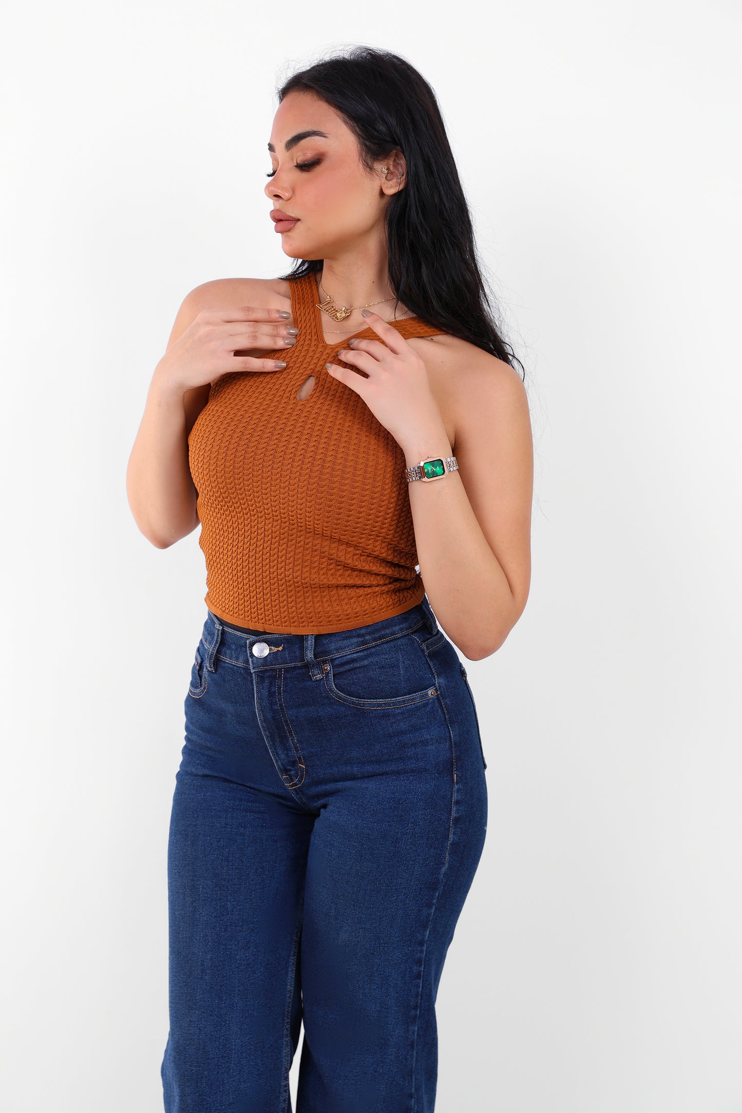 Knit Halter Top Brown