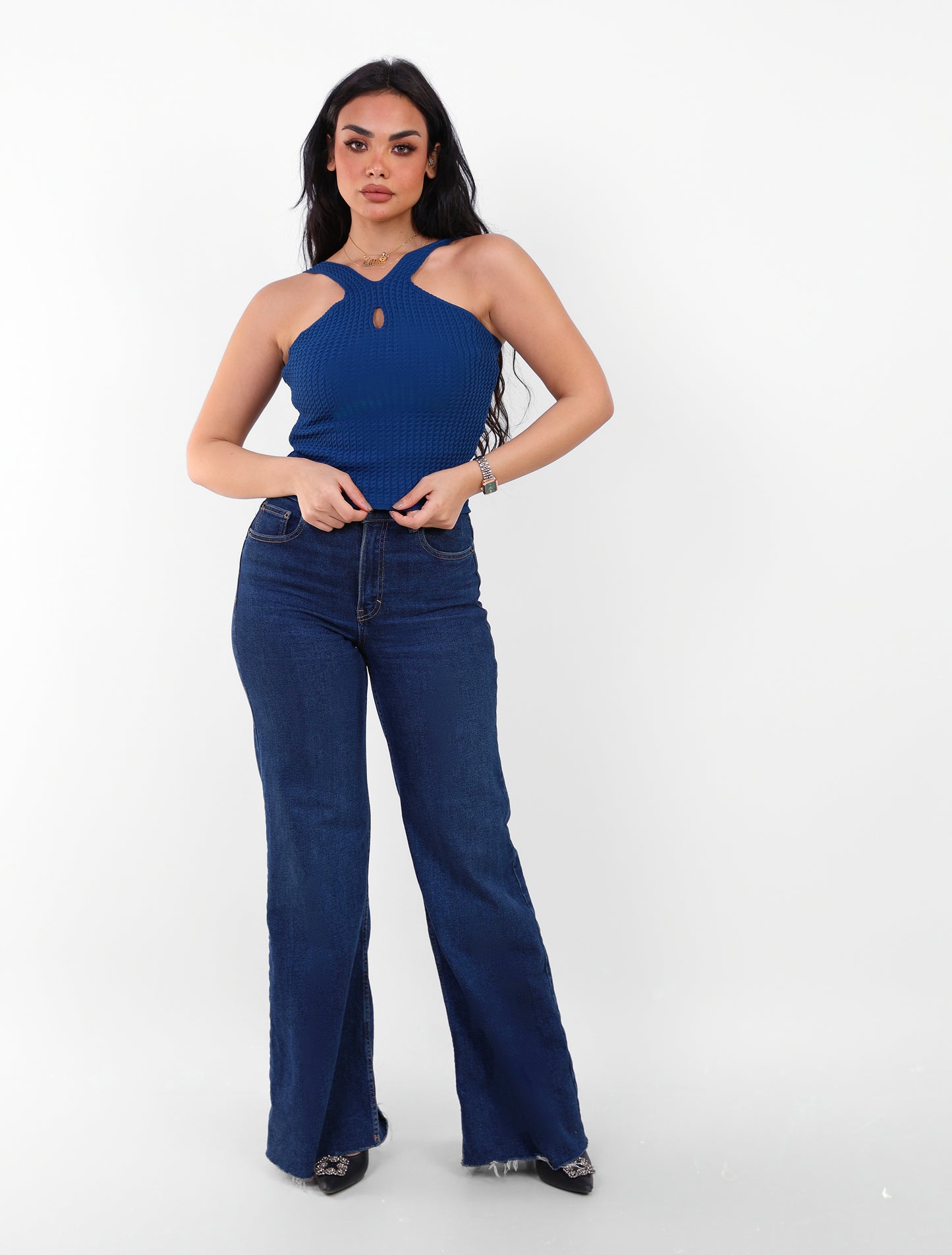 Knit Halter Top Navy Blue