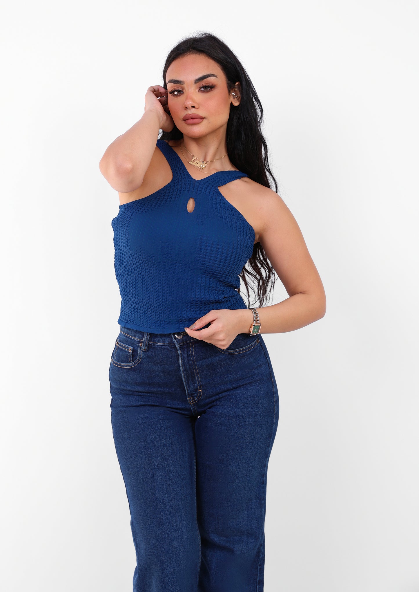 Knit Halter Top Navy Blue