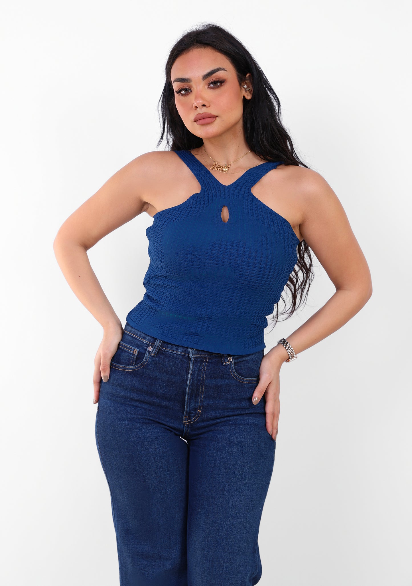 Knit Halter Top Navy Blue