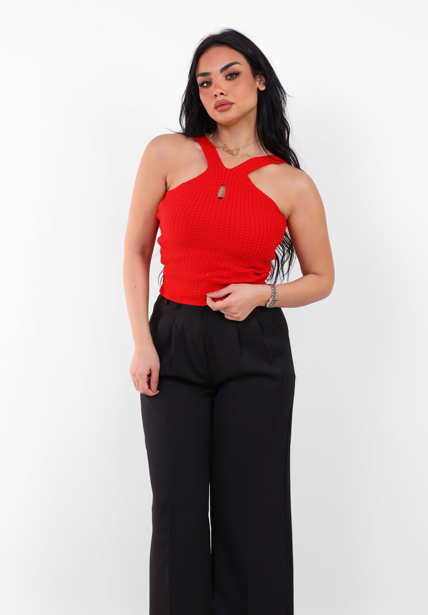 Knit Halter Top Red