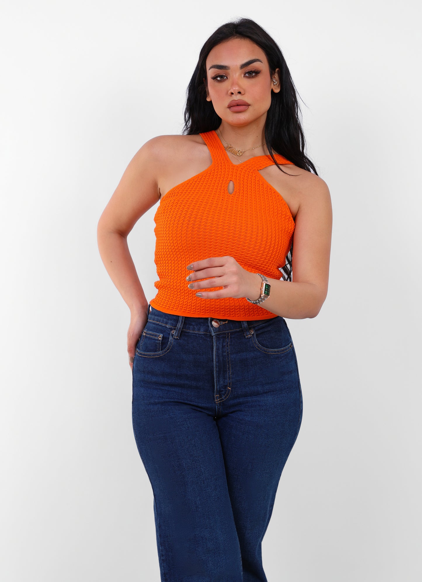 Knit Halter Top Orange
