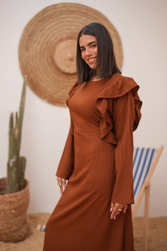 BRIGHT BLOOM DRESS BROWN