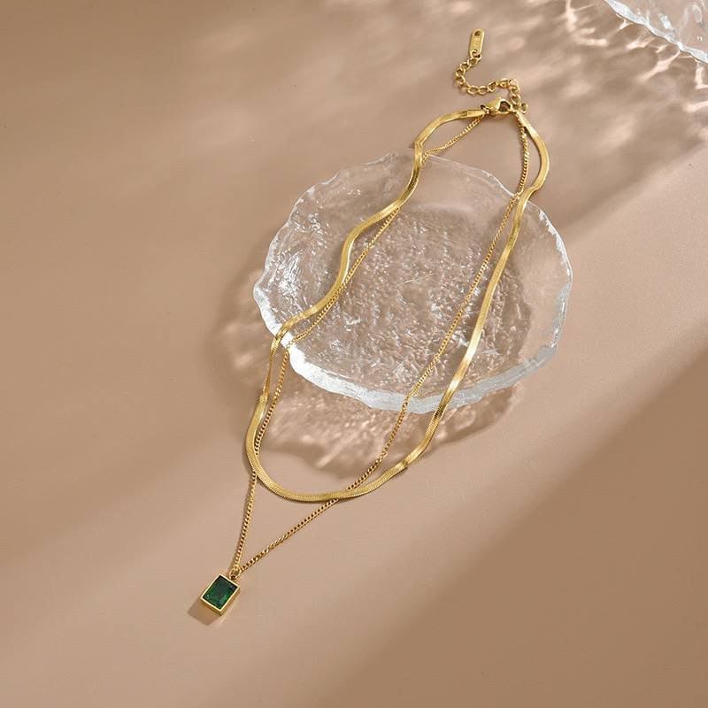 Green Zirconia Layered Necklace