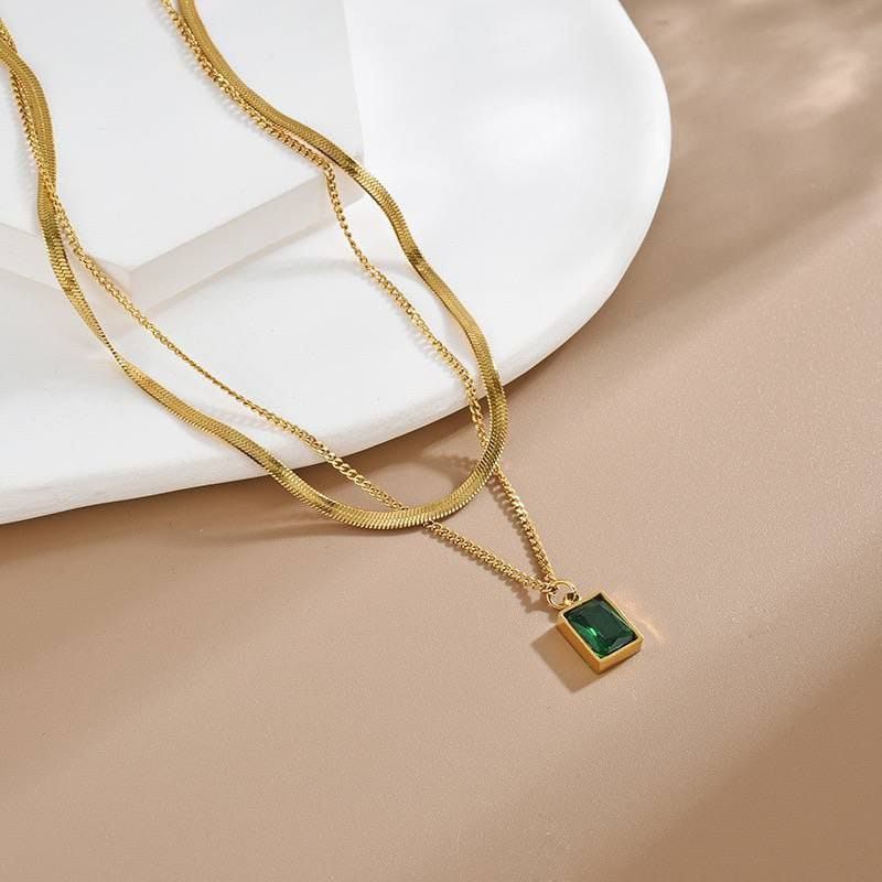 Green Zirconia Layered Necklace